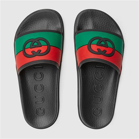 black gucci slides size 4|Gucci slides black worn.